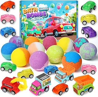 Bath Bombs for Kids with Toys Inside, Kids Bath Bombs for Boys Girls, 9-Piece Bathbombs Set Includes 9 Pull-Back Cars and 3 Vehicles, Halloween Christmas Birthday Gift Set for Children
