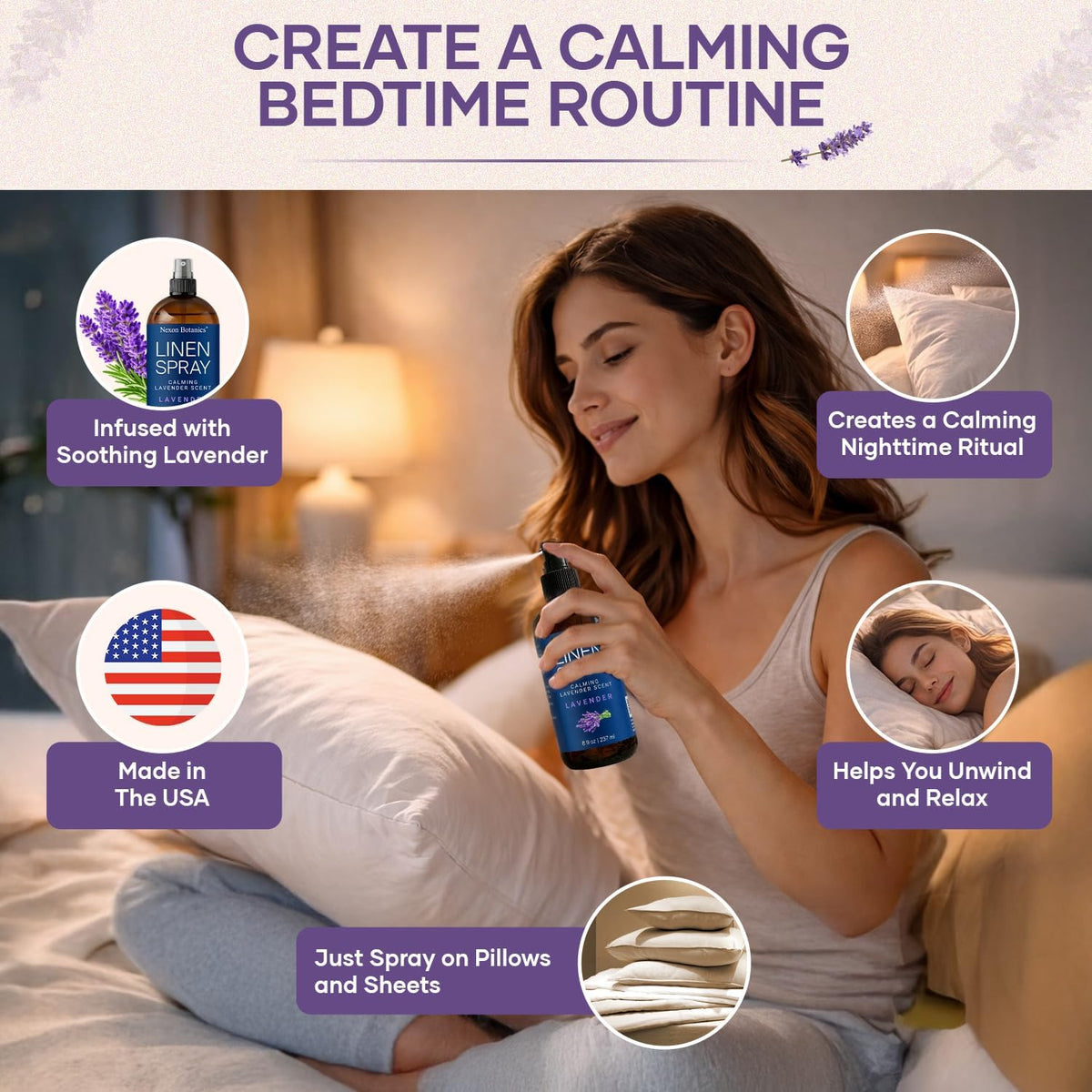 Lavender Linen Spray and Soothing Room Mist 8 fl oz with Gentle Scent