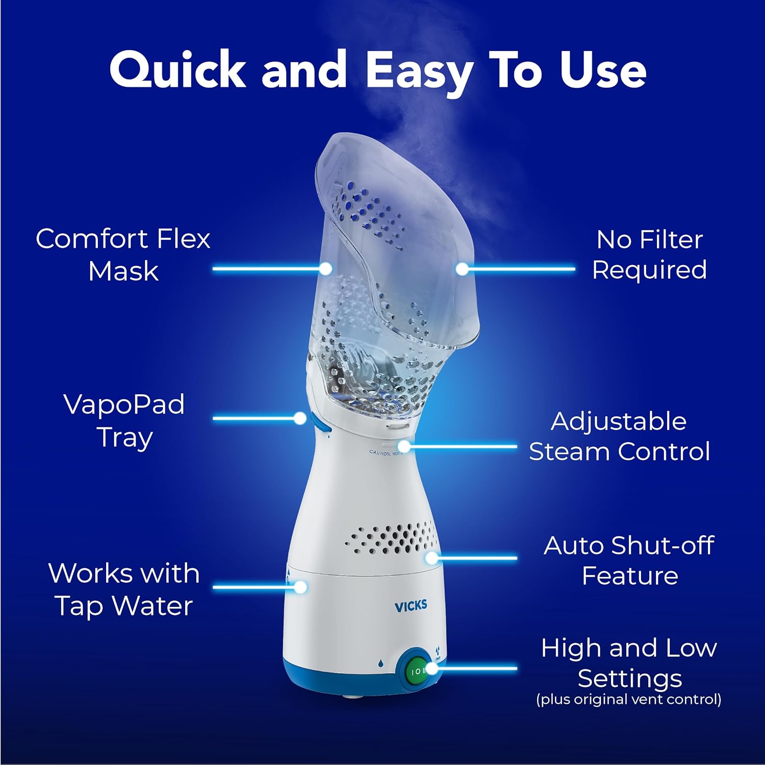 Vicks Sinus Inhaler, Plug-in Non-Medicated Steam Inhaler for Sinus Relief, Allergies, Congestion & Colds, Vocal Steamer, Soothes Nasal & Throat Passages, Works with VapoPads (1 Included)