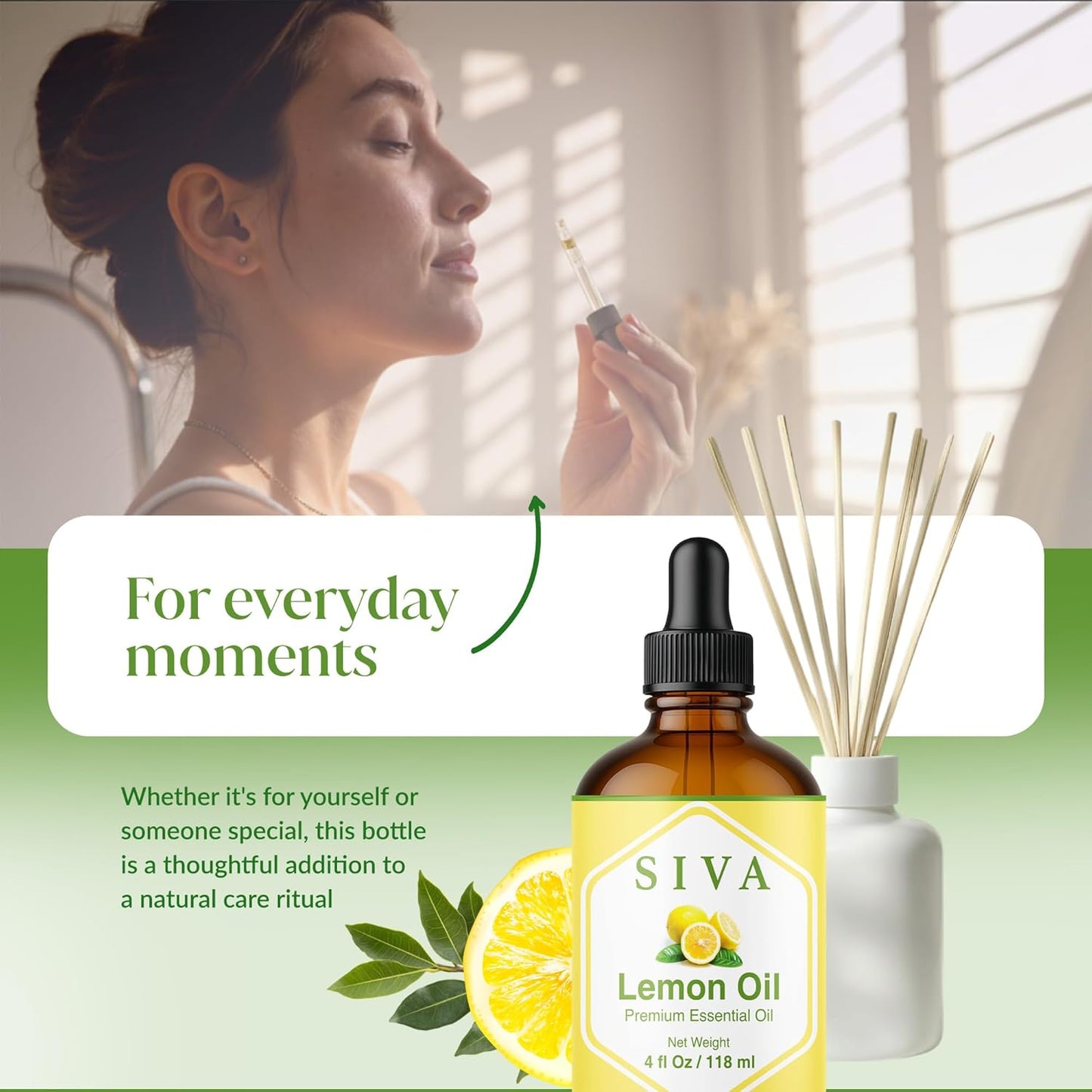 Siva Lemon Essential Oil - 4 Fl Oz – 100% Natural Lemon Oil - for Diffuser, Face, Skin Care, Aromatherapy, Hair Care, Scalp and Body Massage - with Dropper