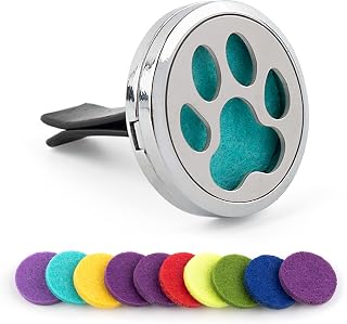 Framendino, 1 Pack Dog Paw Print Essential Car Oil Diffuser Aromatherapy Vent Clip Stainless Steel Air Freshener Lockets for Men Women Gifts Silver