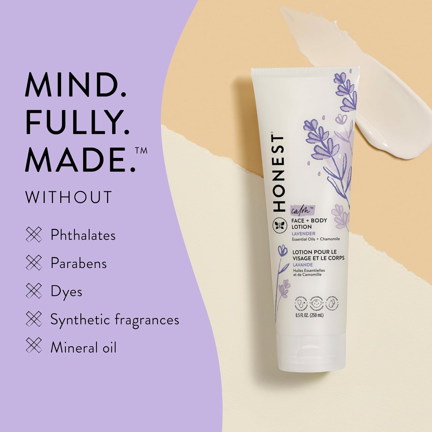 The Honest Company Lavender Calm Foaming Bubble Bath + Hydrating Face + Body Lotion Bundle | Naturally Derived, Tear Free, Hypoallergenic | 12 fl oz, 8.5 fl oz