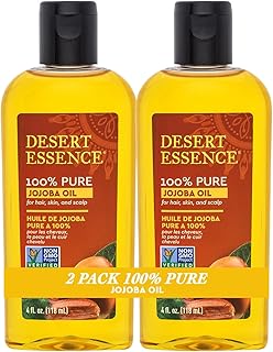 Desert Essence 100% Pure Jojoba Oil - 4 Fl Oz - Pack of 2 - Haircare & Skincare Essential Oil - All Skin Types - No Oily Residue - May Help Prevent Flakiness - Makeup Remover - Aftershave Moisturizer