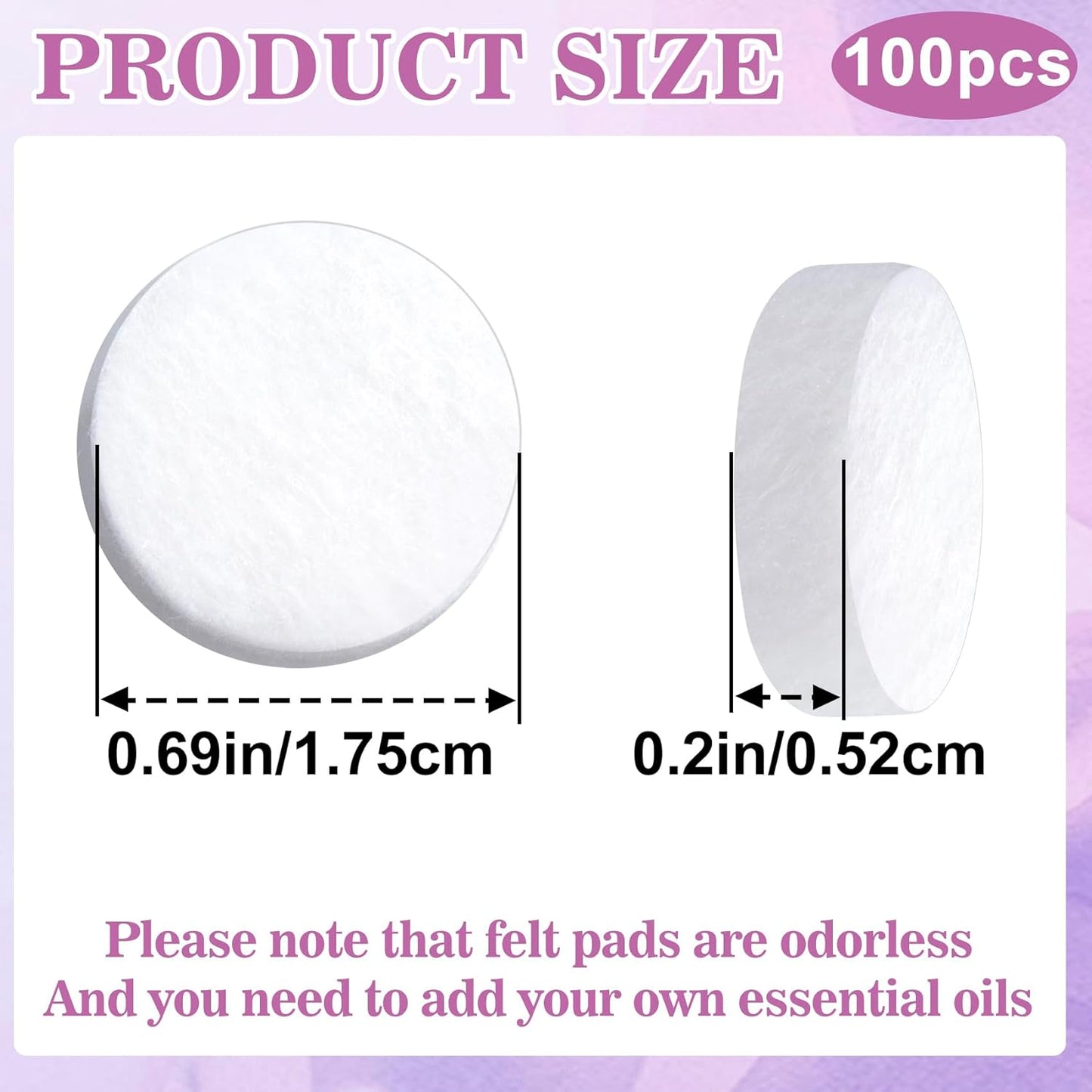 100pcs Aromatherapy Refill Felt Pads, 0.67in/17mm Unscented Air Freshener Replacement Pads, Perfumes Refill Tablets for Car Diffuser- White