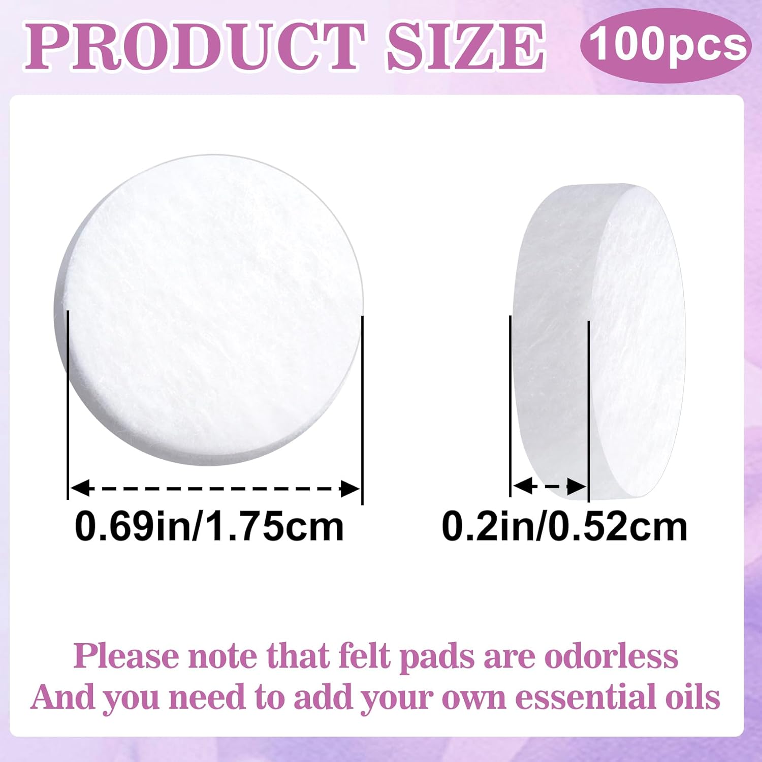 100pcs Aromatherapy Refill Felt Pads, 0.67in/17mm Unscented Air Freshener Replacement Pads, Perfumes Refill Tablets for Car Diffuser- White