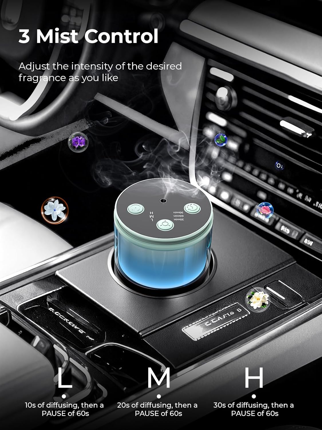 Waterless Essential Oil Diffuser: 𝟗 𝐂𝐨𝐥𝐨𝐫𝐬 𝐋𝐄𝐃 Scent Diffuser for Home&Car&Office - Portable Diffuser with 48H Battery, 4 Timers & 3 Mist Levels, Light Green