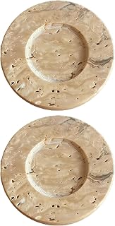 2 Pcs Travertine Marble Candle Holders, European Style, 3.93 in Round Hand-Polished Decorative Trays for Aromatic Wax, Jewelry Display, Storage, Unique Retro Decor