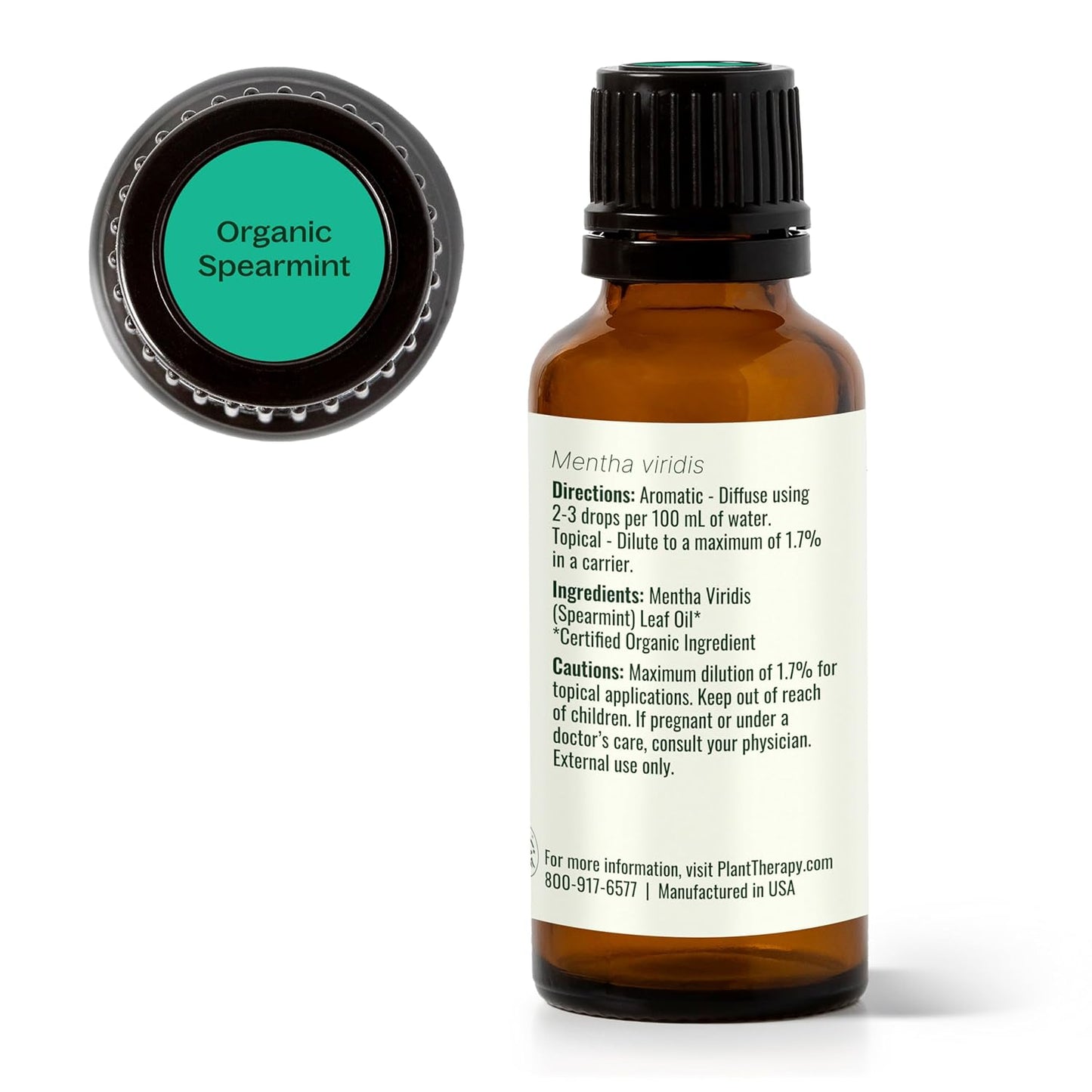 Plant Therapy USDA Certified Organic Spearmint Essential Oil 30 mL (1 oz) 100% Pure, Undiluted, Digestive Health, Fresh Scent