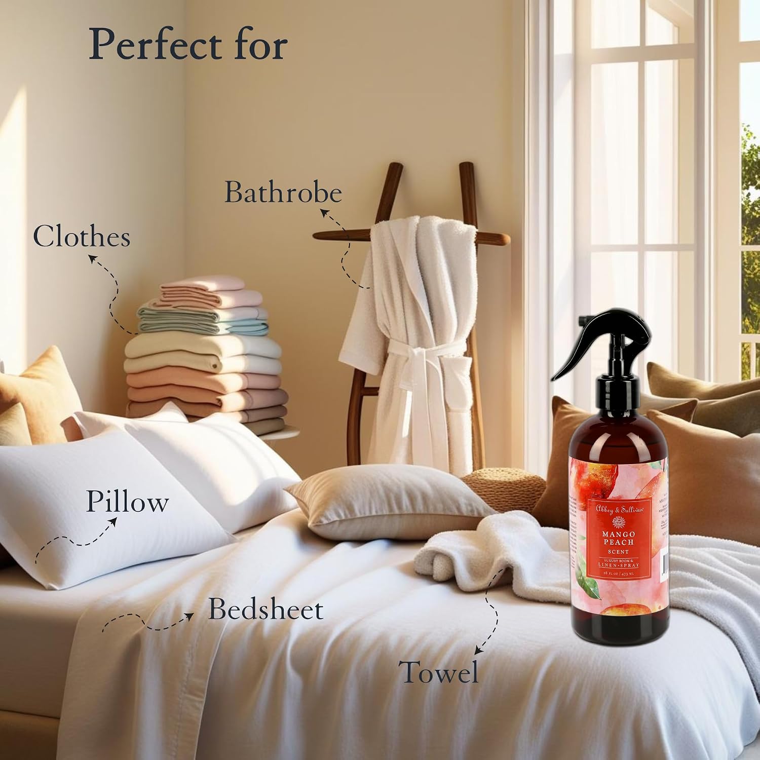 Abbey & Sullivan Linen Spray, Mango Peach, Fabric Freshener and Fragrance Room Spray, Pack of 2, 16 oz
