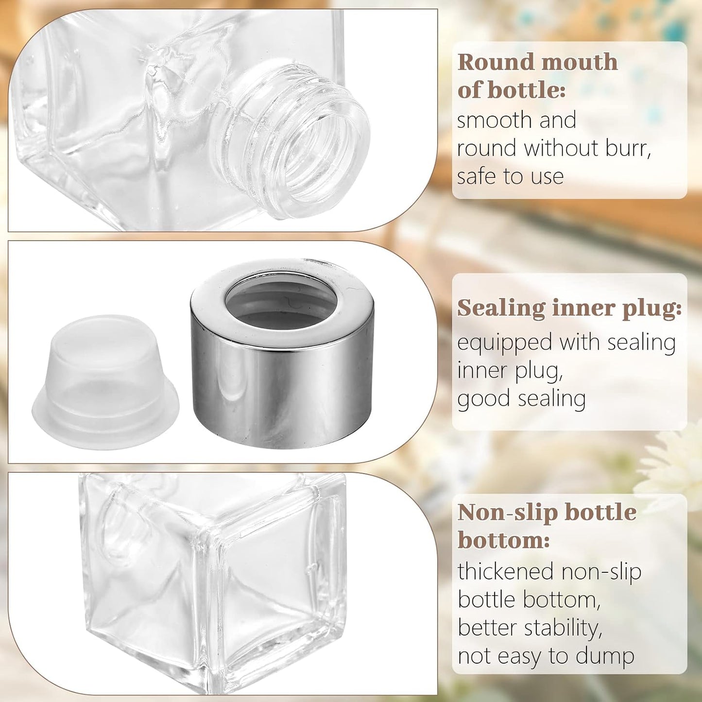 Sabary 30 Set Square Glass Diffuser Bottles with Silver Caps Refillable Diffuser Bottles Set 1.7oz Empty Aromatherapy Jar Ideal for Essential Oils Reed Sticks Home Fragrance