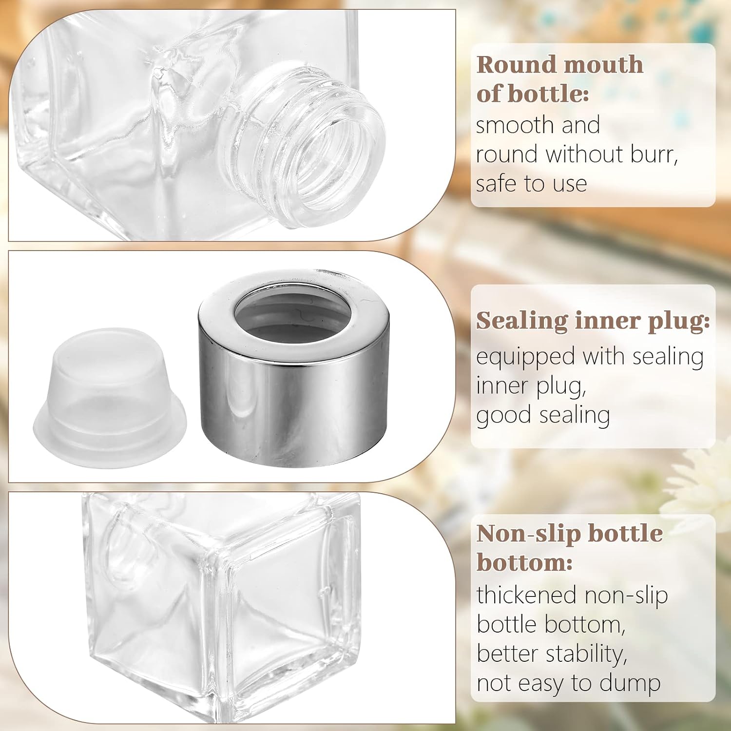 Sabary 30 Set Square Glass Diffuser Bottles with Silver Caps Refillable Diffuser Bottles Set 1.7oz Empty Aromatherapy Jar Ideal for Essential Oils Reed Sticks Home Fragrance