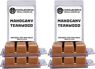 Mahogany Teakwood Strongly Scented Hand Poured Vegan Wax Melts, 36 Scented Wax Cubes, 19.2 Ounces in 6 x 6-Packs