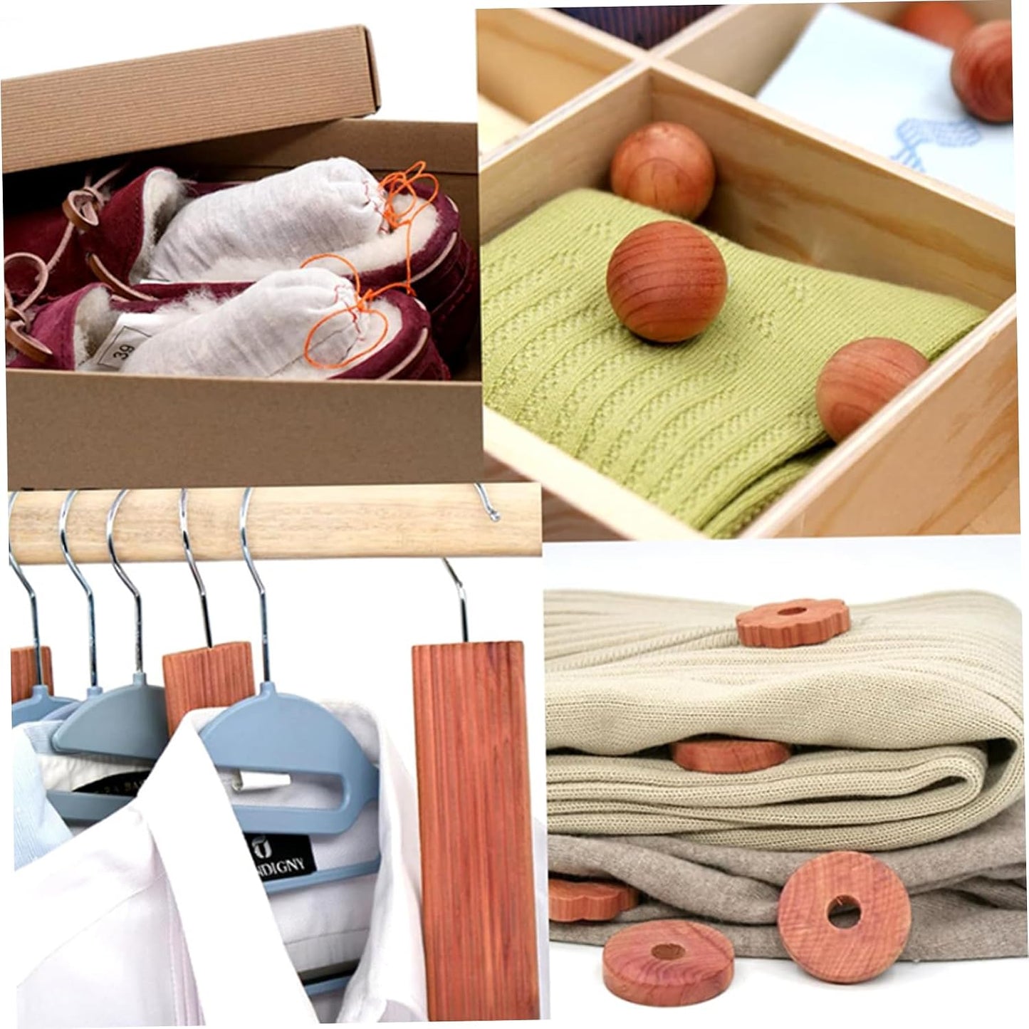 26Pcs Cedar Blocks for Clothes Storage, Aromatic Cedar Hangers, Rings and Balls, Scented Sachets, Closet Freshener for Closets, Drawers and Bookshelves ;1