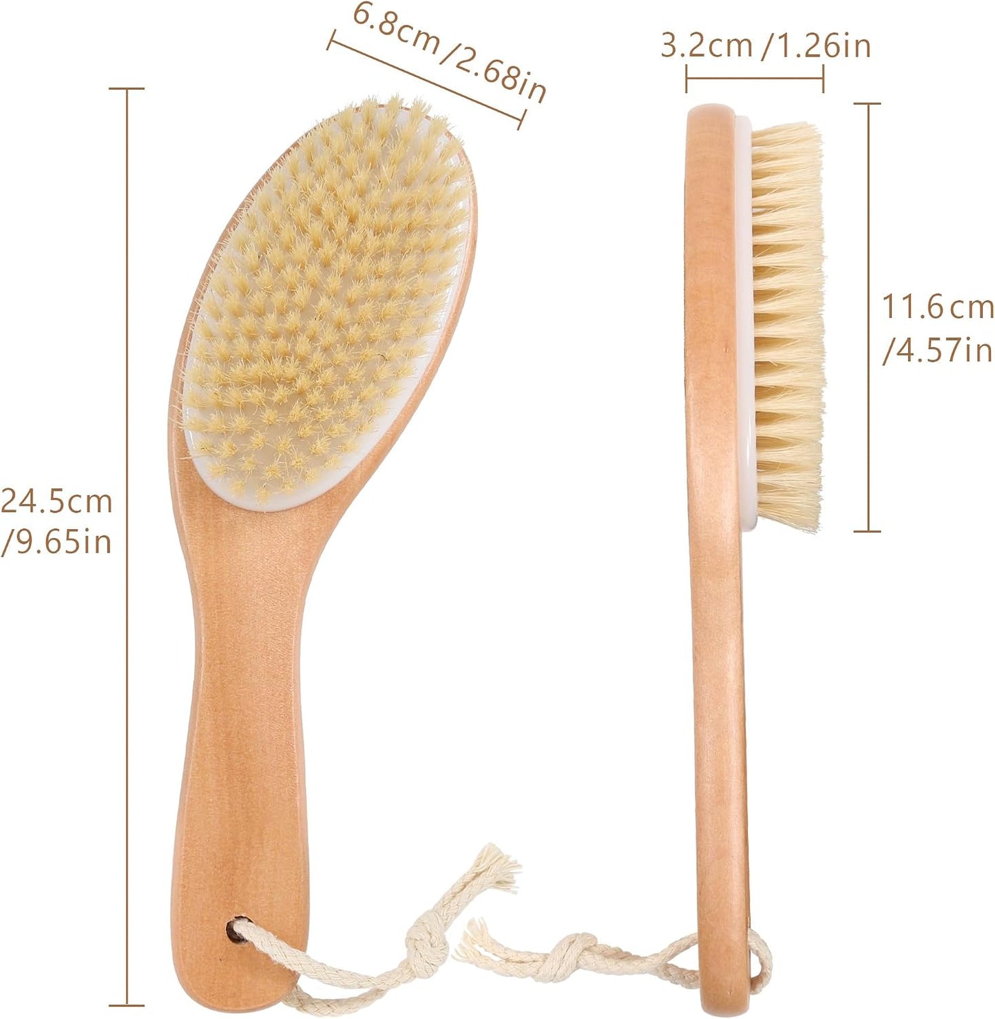 OWIIZI Dry Brushing Body Brush, Natural Boar Bristles Body Scrubber for Bath, Wooden Handle Lymphatic Drainage Brush for Skin Exfoliation and Foot Scrubbing