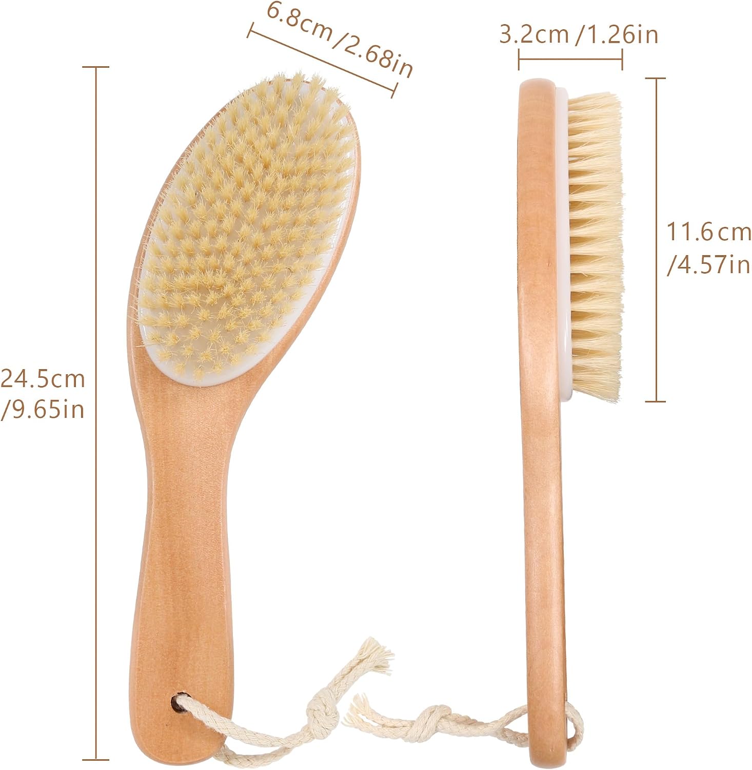 OWIIZI Dry Brushing Body Brush, Natural Boar Bristles Body Scrubber for Bath, Wooden Handle Lymphatic Drainage Brush for Skin Exfoliation and Foot Scrubbing
