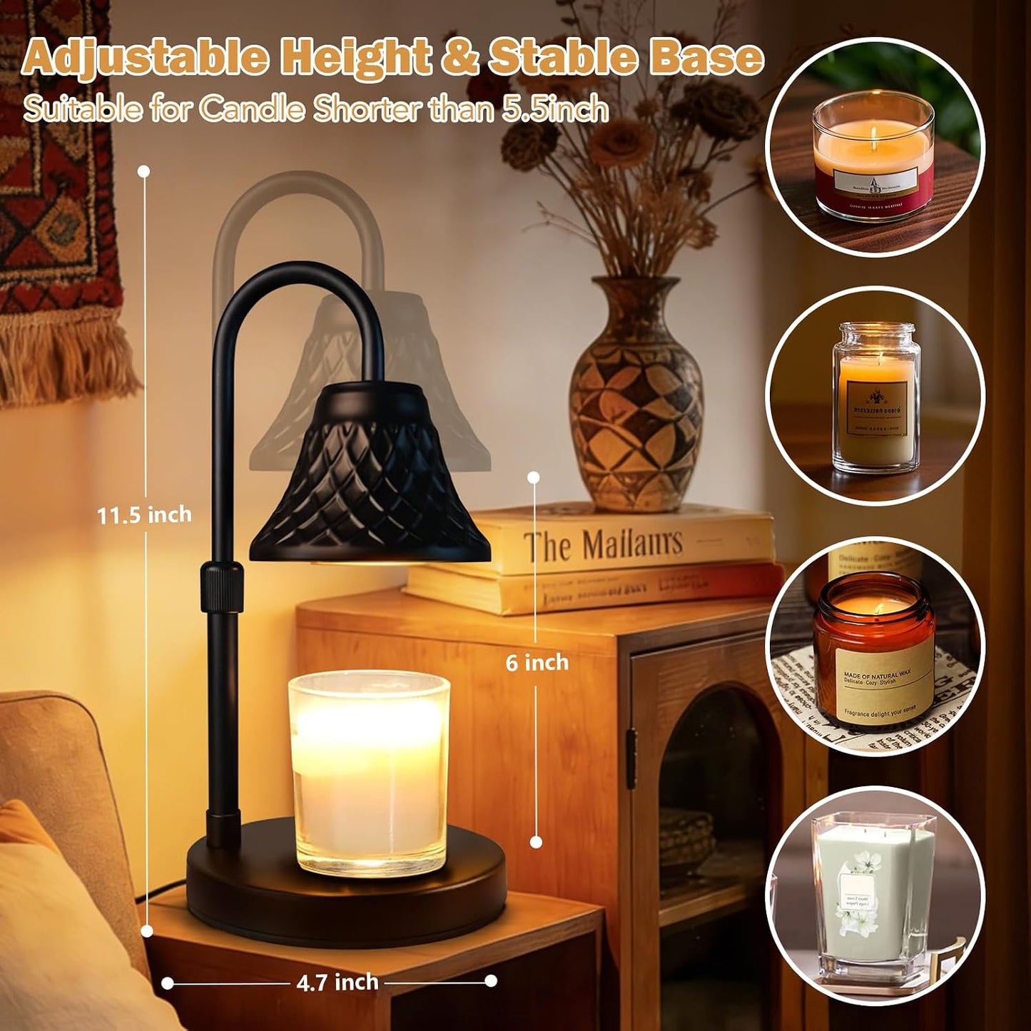 Adjustable Candle Warmer Lamp with Timer: Mothers Day Gifts Lamp fits All Candle Jar Home Decor - Wax Warmer for Scented Wax - Birthday Gifts for Women