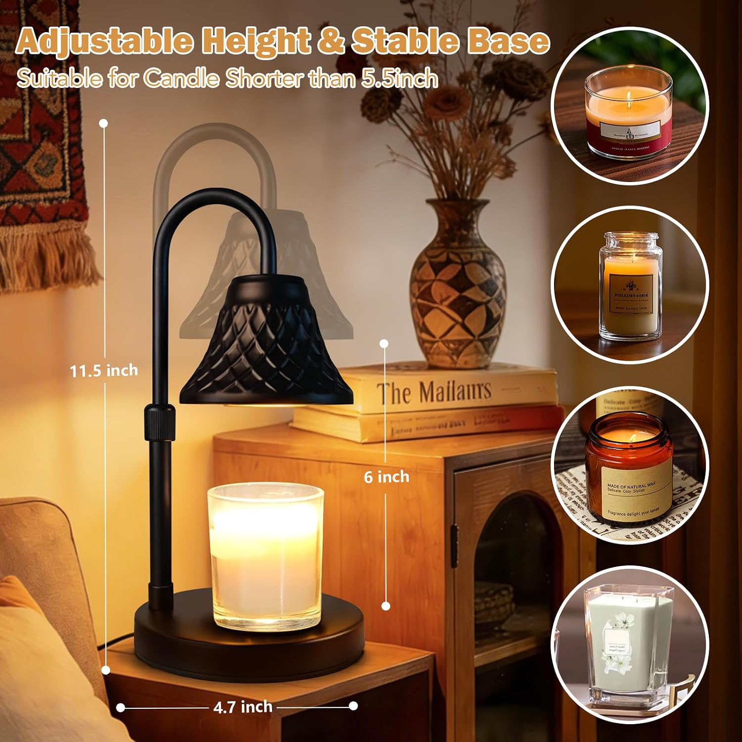 Adjustable Candle Warmer Lamp with Timer: Mothers Day Gifts Lamp fits All Candle Jar Home Decor - Wax Warmer for Scented Wax - Birthday Gifts for Women