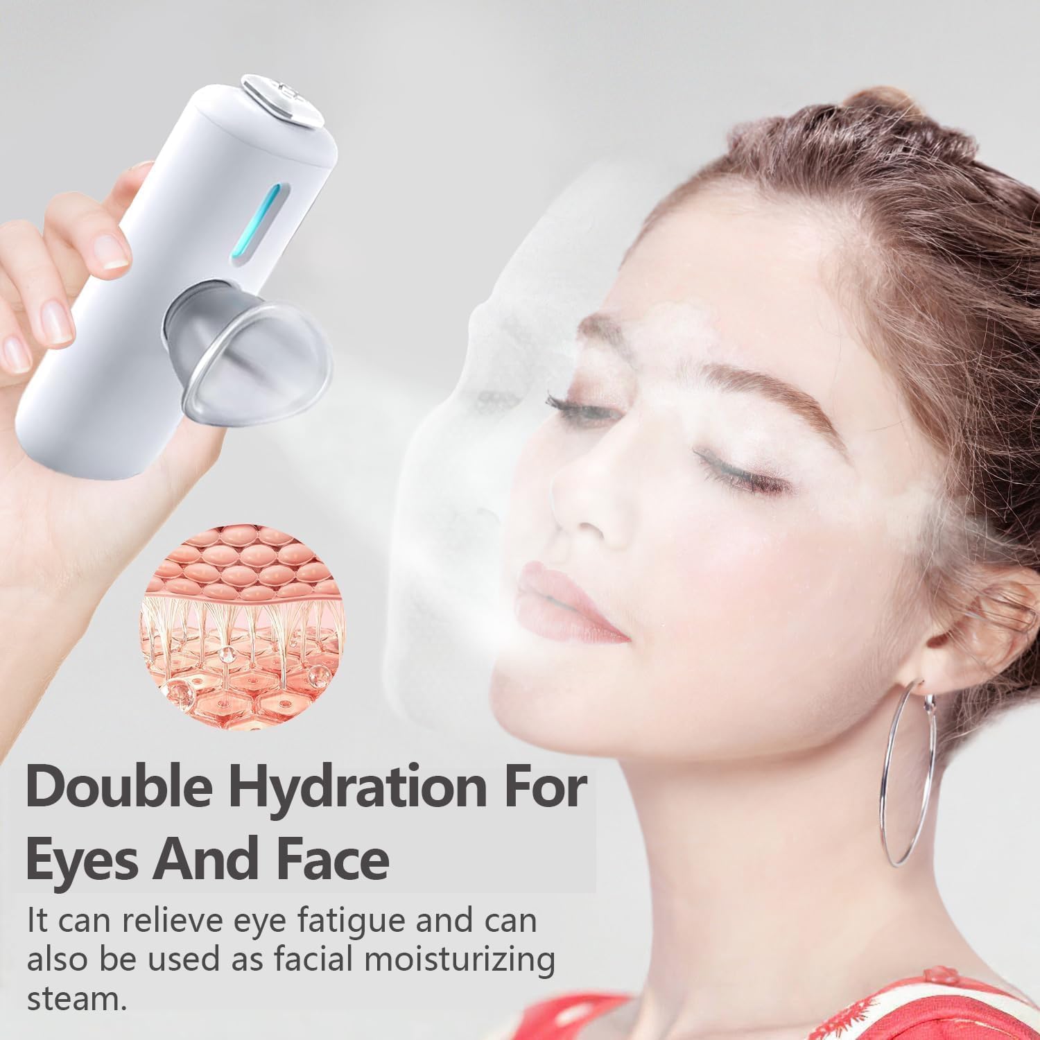 2-in-1 Nano Face & Eye Mister, USB Rechargeable Cool Mist Sprayer for Eyelash Extensions, Makeup Setting & Skin Hydration – Portable Handheld with Visual Water Tank-White