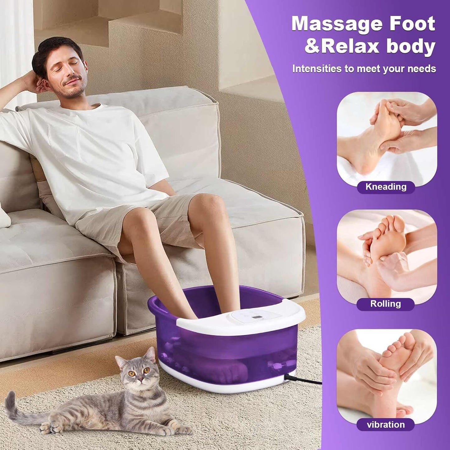 ECARBME Foot Spa Bath Massager with Heat, Foot Soaking Tub with 22 Massage Rollers, Temperature Control, Jets, Bubbles, Epsom Salt and Vibration, Foot Bath soak tub for Relaxation- Purple