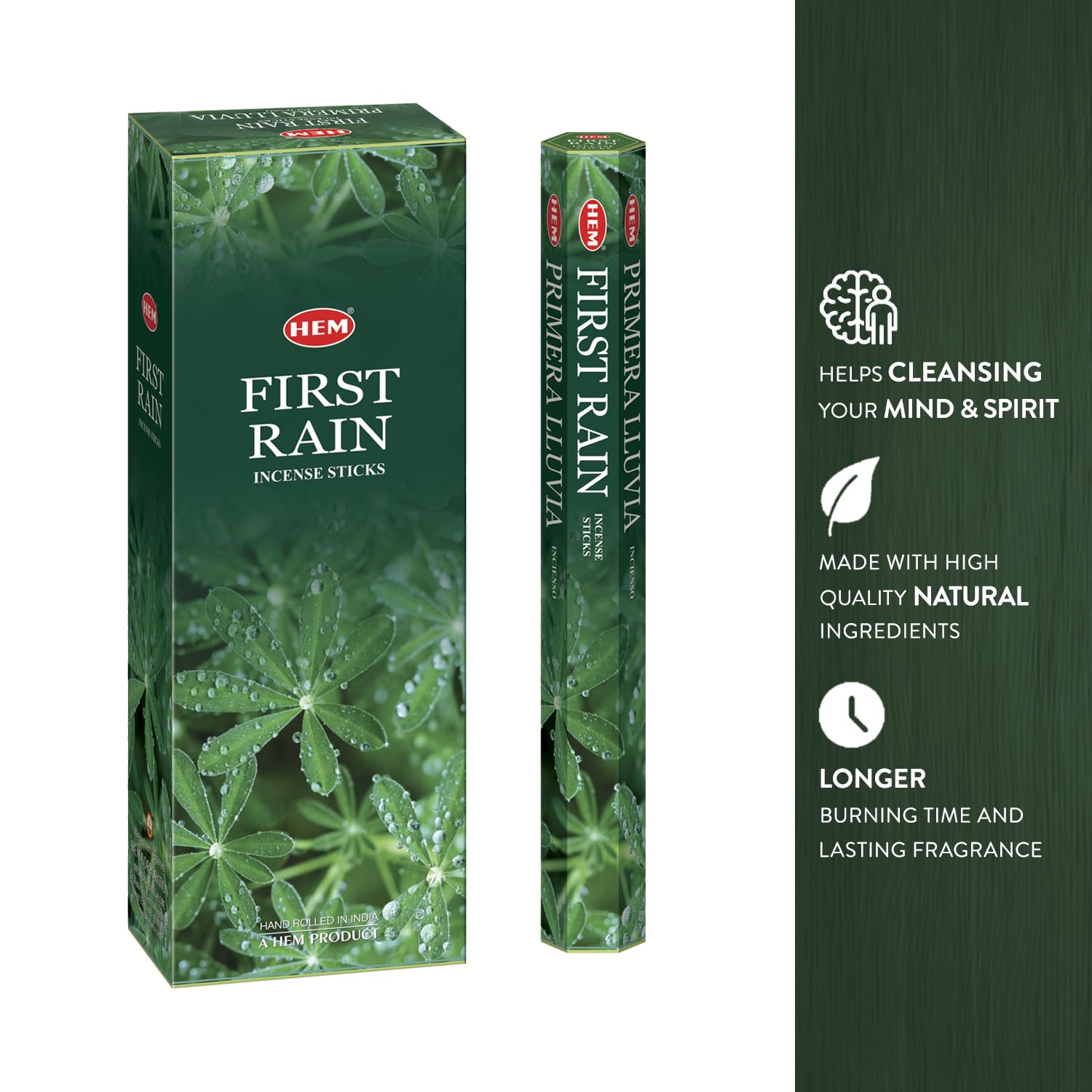 Hem First Rain Incense Sticks (120 Sticks, 6 Boxes Inside) - 9 Inches Long, 20g per Box - Perfect for Meditation, Creating A Serene Ambiance and Revitalizing Your Surroundings.