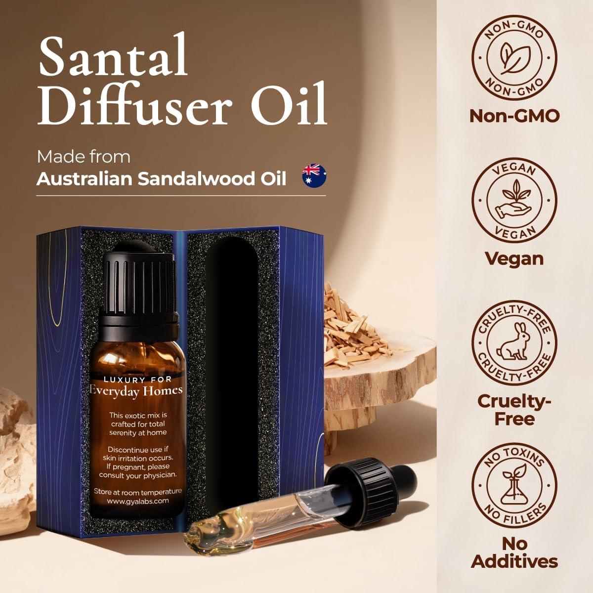 Gya Labs Santal Diffuser Essential Oil Blend - 100% Pure Natural Aromatherapy Sandalwood Essential Oils for Diffusers for Home - Santal Perfume for Car & Office (0.34 Fl Oz)