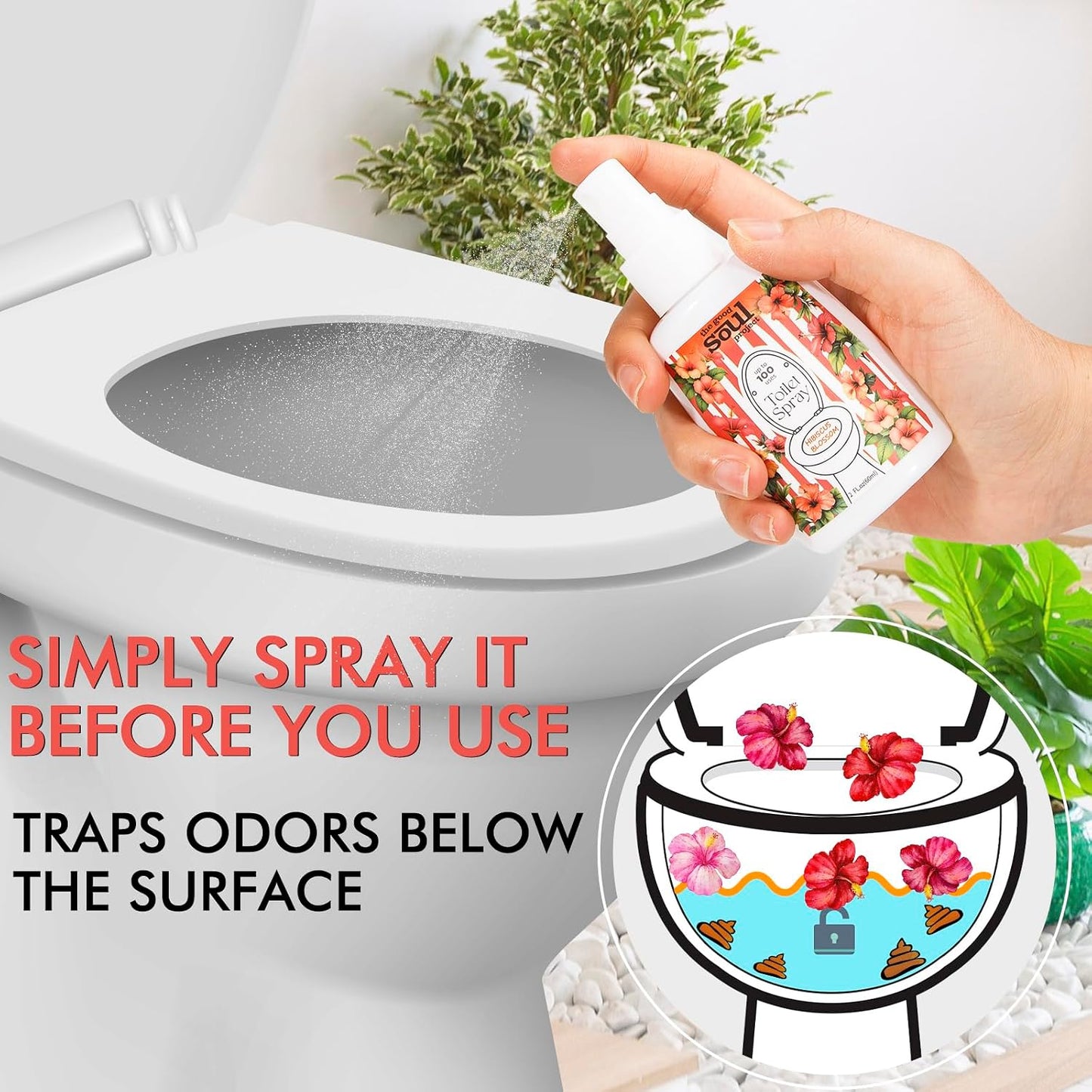 THE GOOD SOUL PROJECT Toilet Spray, Hibiscus Blossom, Bathroom Toilet Odor Eliminator, Air Freshener for Home, 2 Fl Oz Each Pocket Travel Size(2 Pack)