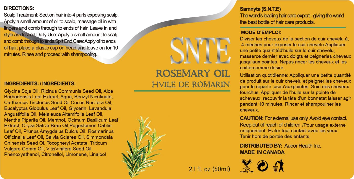 Rosemary Hair Growth Oil for Repairing Hair, Relieving Dryness and Split Ends - 2.1 fl oz