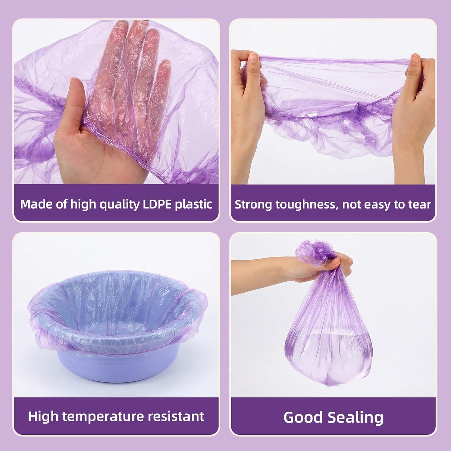100 Purple Pedicure Liners 13.8 x 19.7 Inches Disposable Unbreakable Pedi Liners Disposable Fits Most Tub and Pedicure Foot Spa Home Use