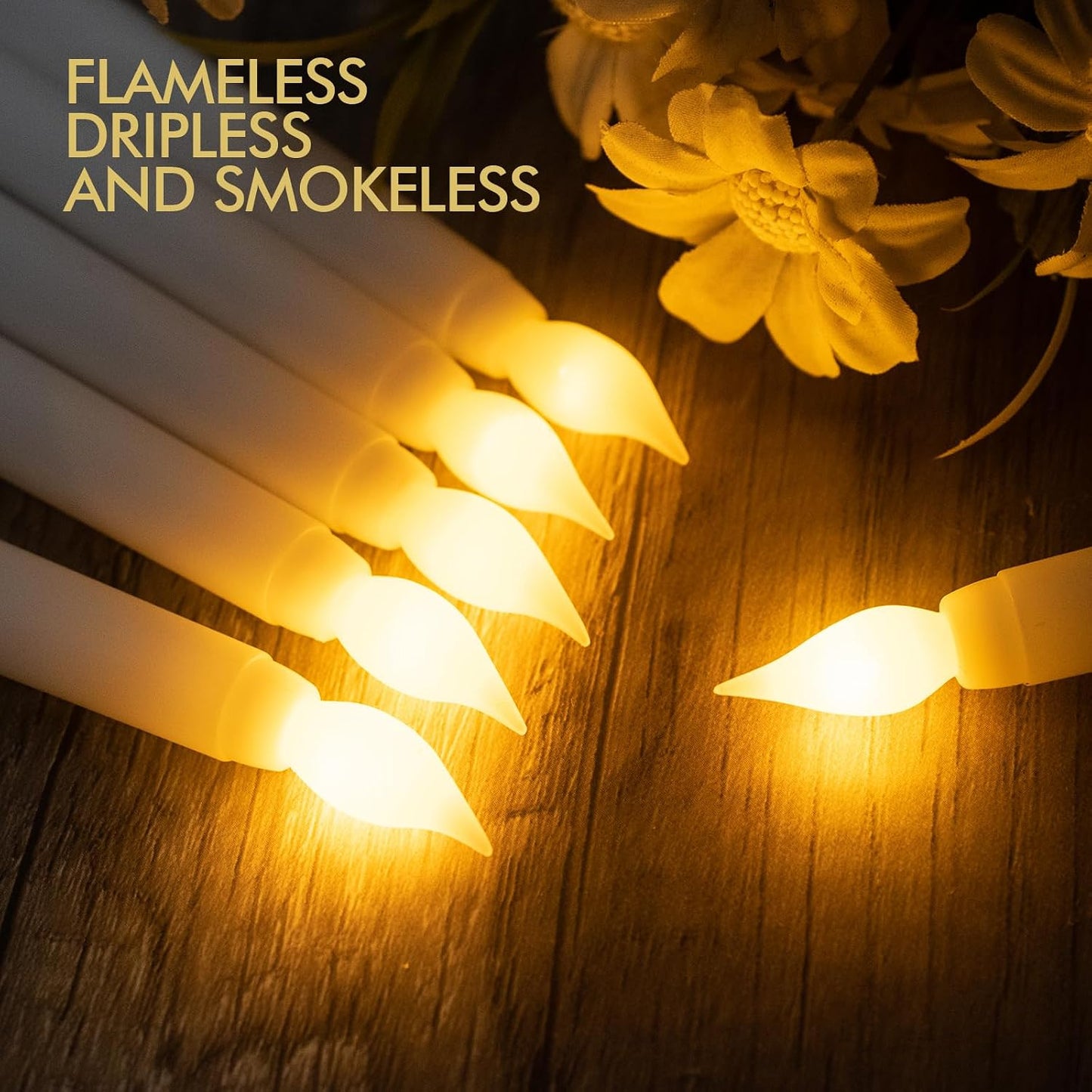 48pcs Flameless Flickering LED Taper Candles Bulk Battery Operated Candles for Christmas Halloween Birthday Wedding Party, (Ivory, 11 inch, 48pcs)