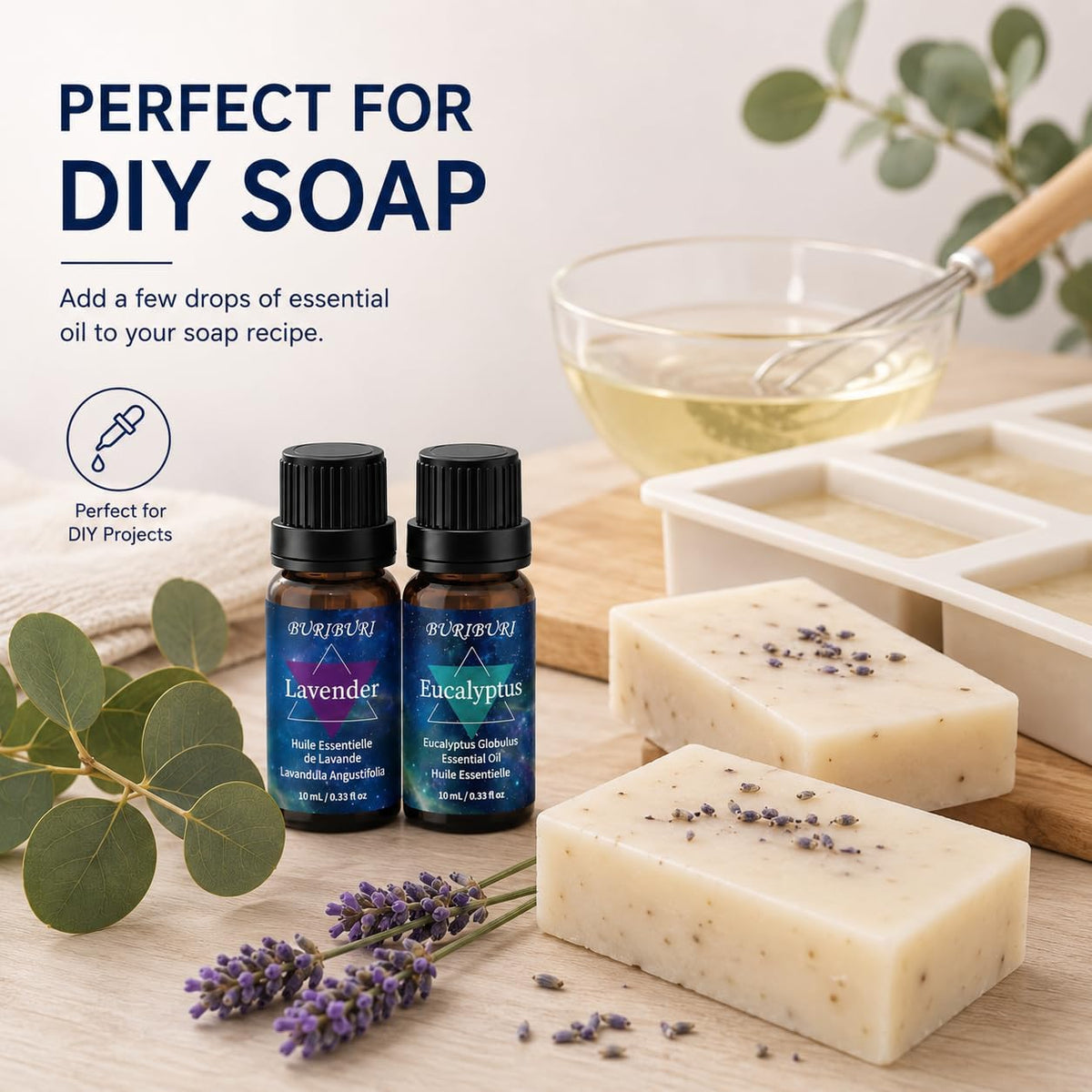 BURIBURI Eucalyptus Lavender Essential Oil Set for Bath Bombs 2 Pack