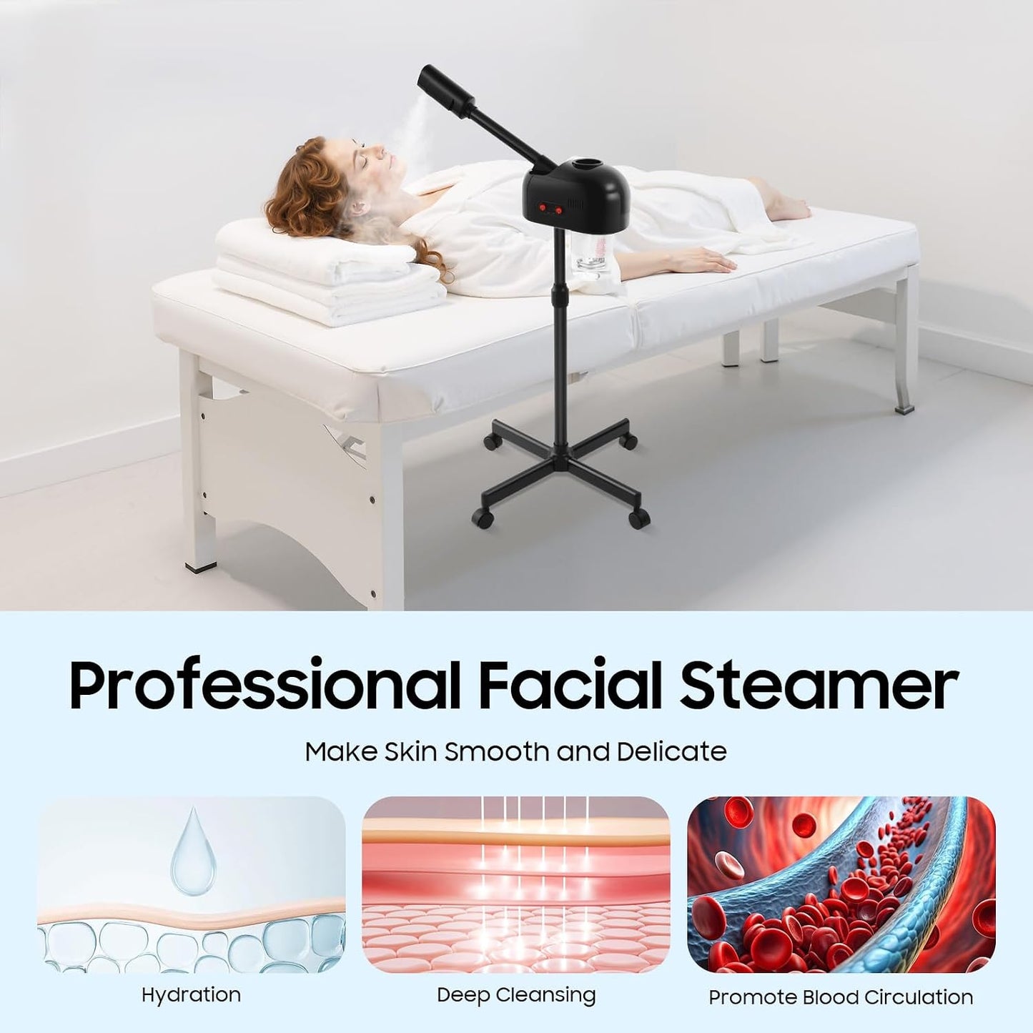 Professional Facial Steamer, 800W Ozone-Infused Steamer with 360° Rotation, 0.2Gal Tank Salon Spa Beauty Skin Care Equipment for Home, Salon, Spa (Black)