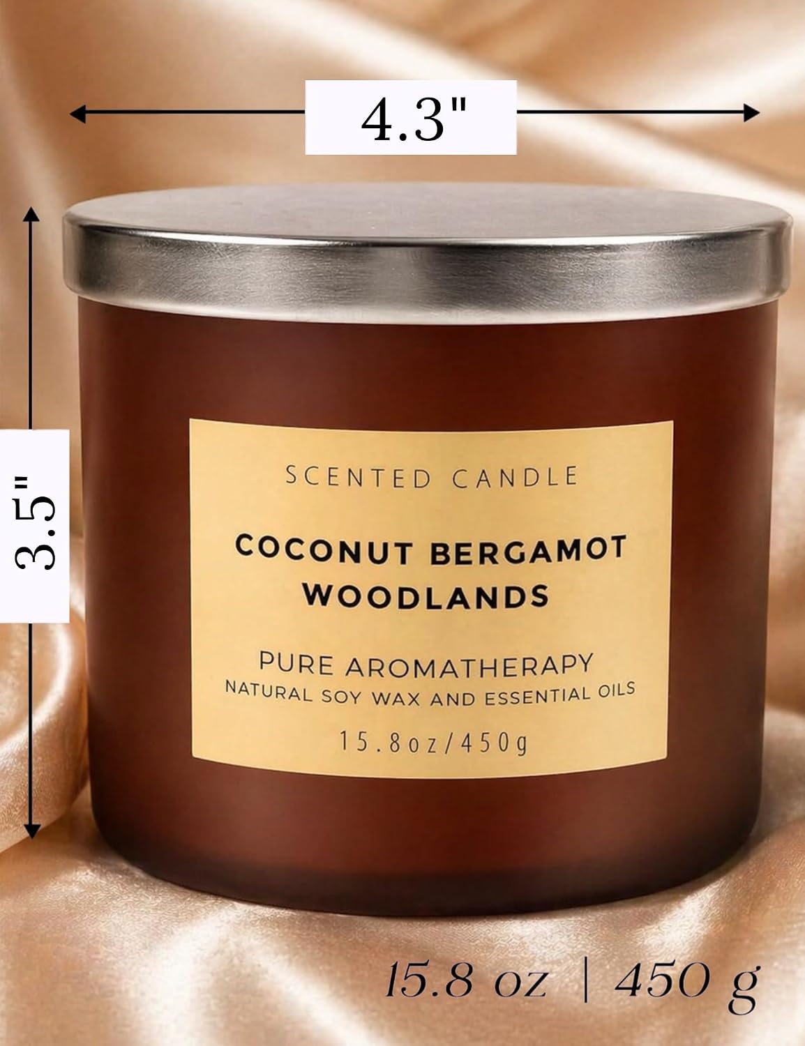 Coconut Bergamot Woodlands 3-Wick Soy Candle | 15.8 oz Large Scented Candle for Home | Clean Burn Long Lasting | Coconut Citrus Floral Scent | Gift Ready