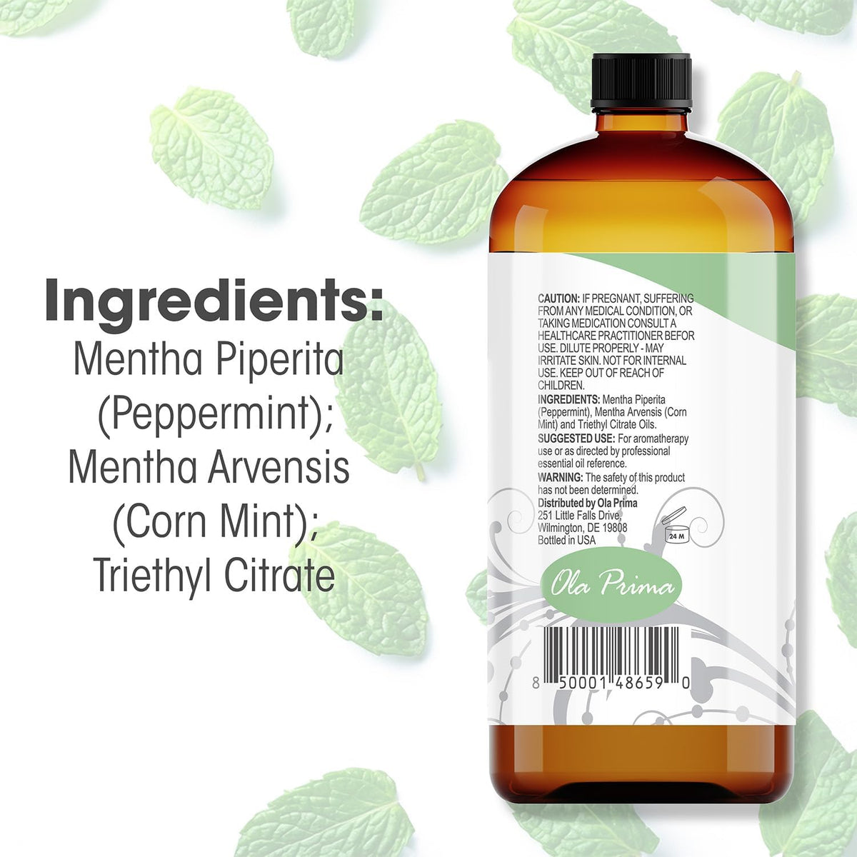 Ola Prima Essential Oil Peppermint 16 oz for Diffusers and More