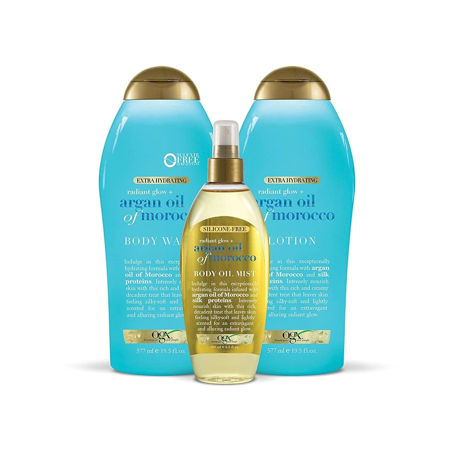 OGX Radiant Glow + Argan Oil of Morocco Extra Hydrating Body Lotion for Dry Skin, Nourishing Creamy Body & Hand Cream for Silky Soft Skin, Paraben-Free, Sulfated-Surfactants Free, 19.5 Ounce