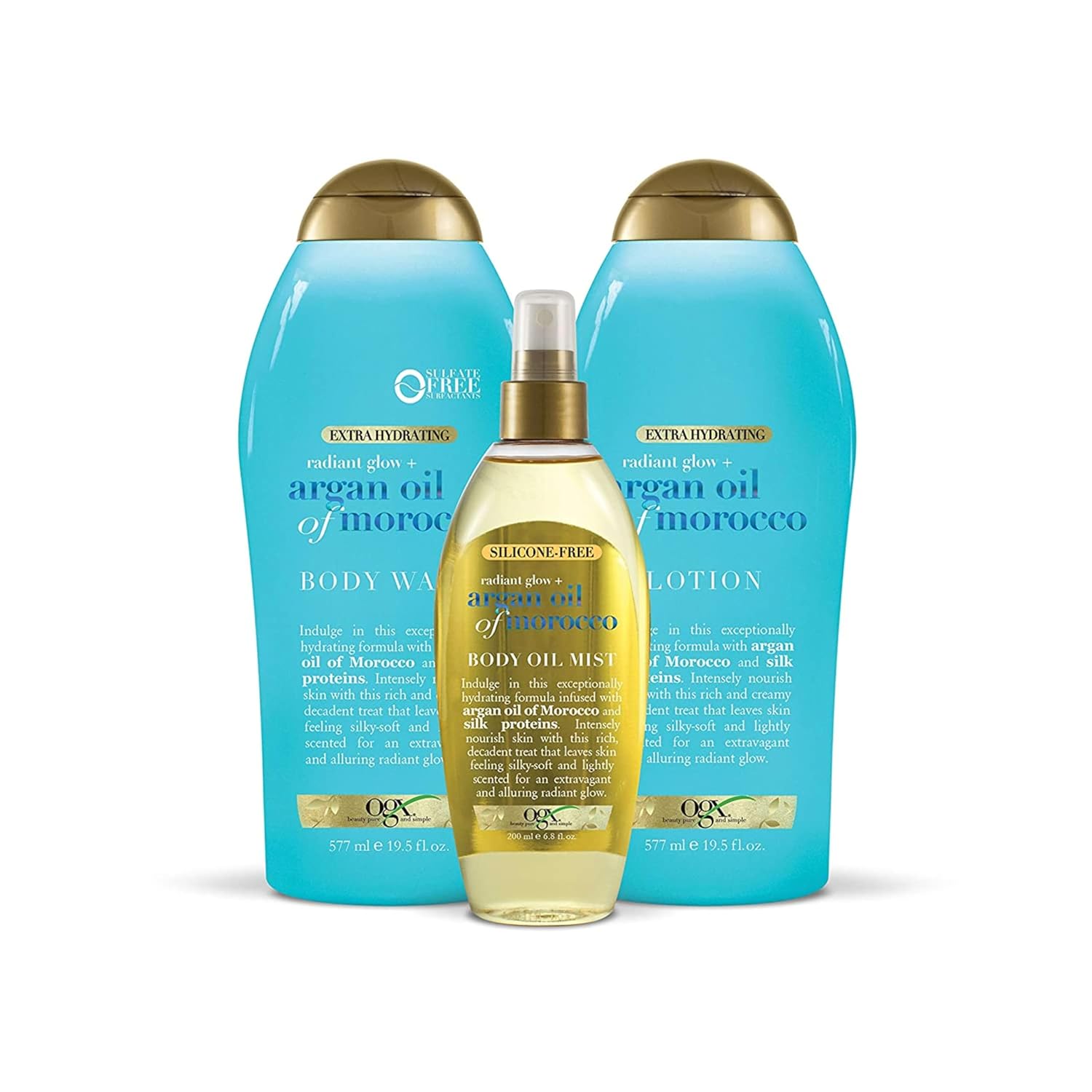 OGX Radiant Glow + Argan Oil of Morocco Extra Hydrating Body Lotion for Dry Skin, Nourishing Creamy Body & Hand Cream for Silky Soft Skin, Paraben-Free, Sulfated-Surfactants Free, 19.5 Ounce