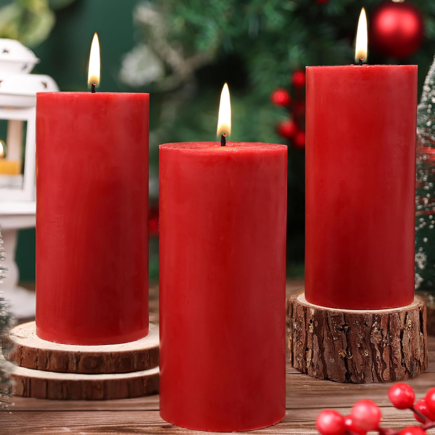 2.8x6 Inch Soy Pillar Candles 270 Hours Long Burning Natural Soy Wax Emergency Candles Smokeless Red Pillar Candles Dripless Handmade Pillar Candle for Wedding Table Home, 3 Pack