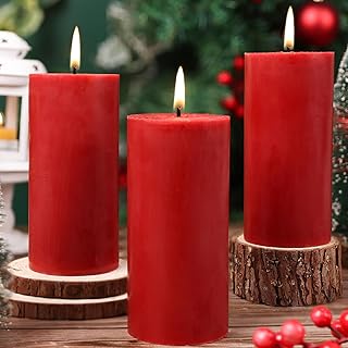 2.8x6 Inch Soy Pillar Candles 270 Hours Long Burning Natural Soy Wax Emergency Candles Smokeless Red Pillar Candles Dripless Handmade Pillar Candle for Wedding Table Home, 3 Pack