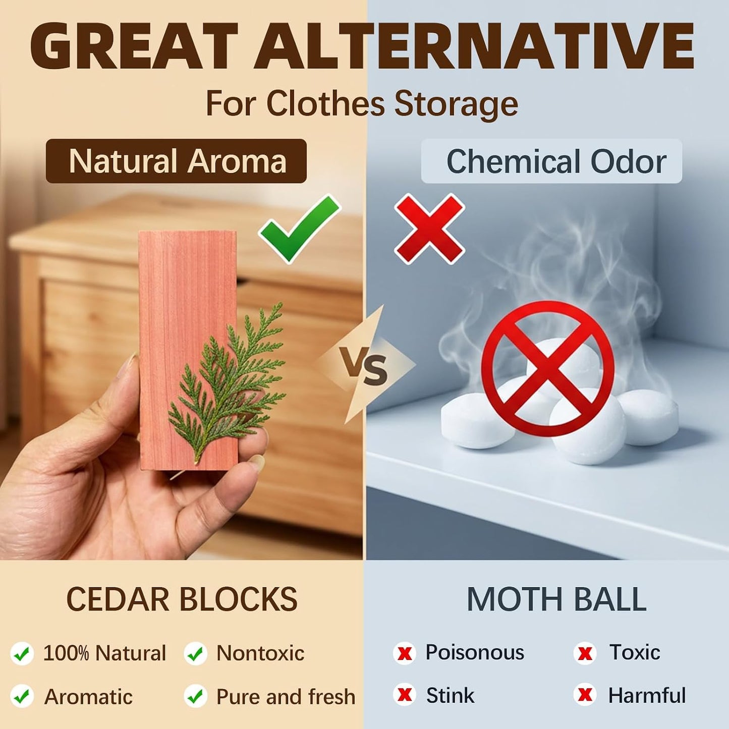 50 Pack Cedar Blocks for Clothes Storage, 100% Natural Aromatic Cedar Blocks for Closet, Storage Bags, Cabinets, Drawers