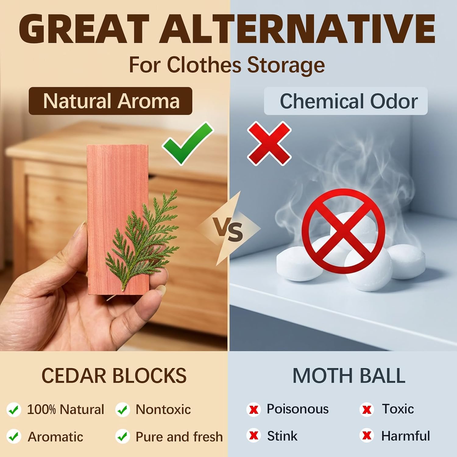 50 Pack Cedar Blocks for Clothes Storage, 100% Natural Aromatic Cedar Blocks for Closet, Storage Bags, Cabinets, Drawers