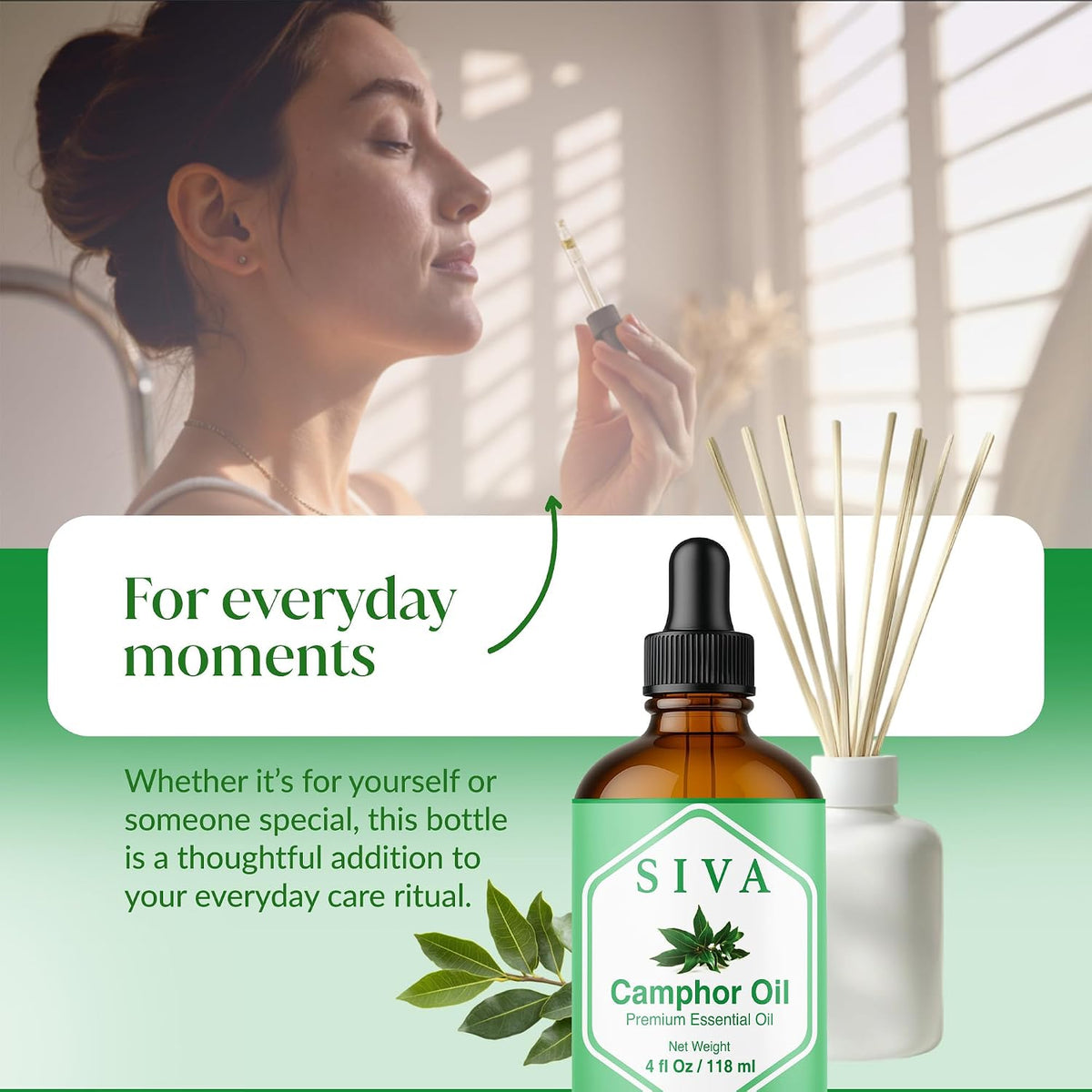 Siva Camphor Essential Oil, Glass Bottle with Dropper, 4 Fl Oz (118 ml)