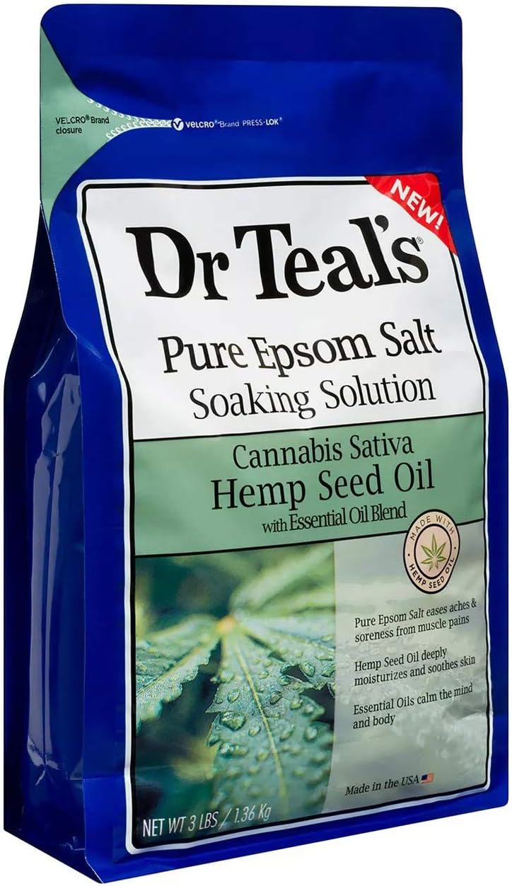 Dr Teal's Pure Epsom Salt Bath Variety Gift Set (2 Pack, 3lbs Ea.) - Soothe & Sleep Lavender & Hemp Seed Oil Soaking Solutions - Essential Oils Ease Pain & Help with Sleep