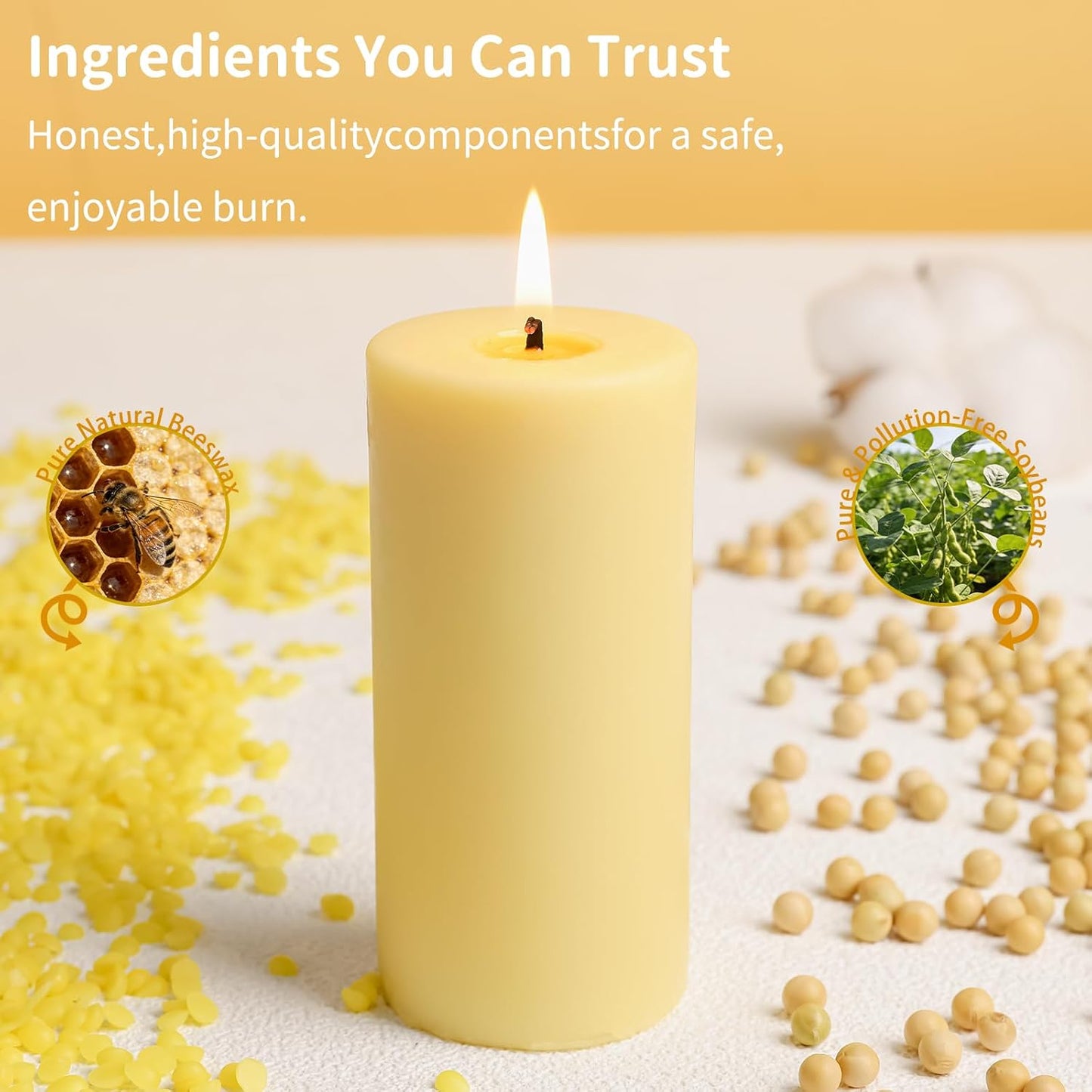 Orange Lemon Scented Beeswax Pillar Candles, Non-Toxic Natural Beeswax & Soy Scented Candles for Home, 35 Hour Clean Burn Smokeless Pillar Candle, 2x4 Inch
