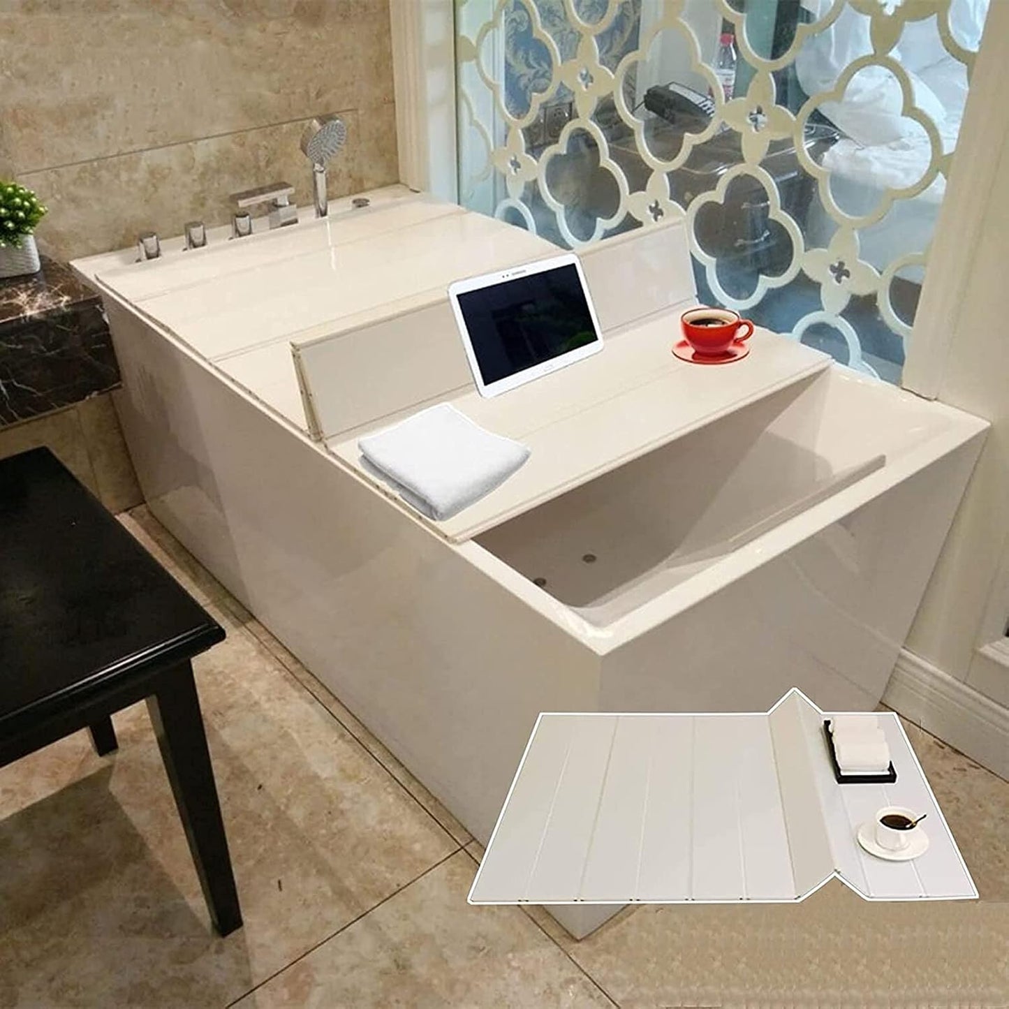 Bathtub Caddy Tray Spa Bathtub Caddy Organizer Bottom Bathroom Organizer 1.2cm Thick Folding Dust Board Bathtub Insulation Cover White (80x135cm)