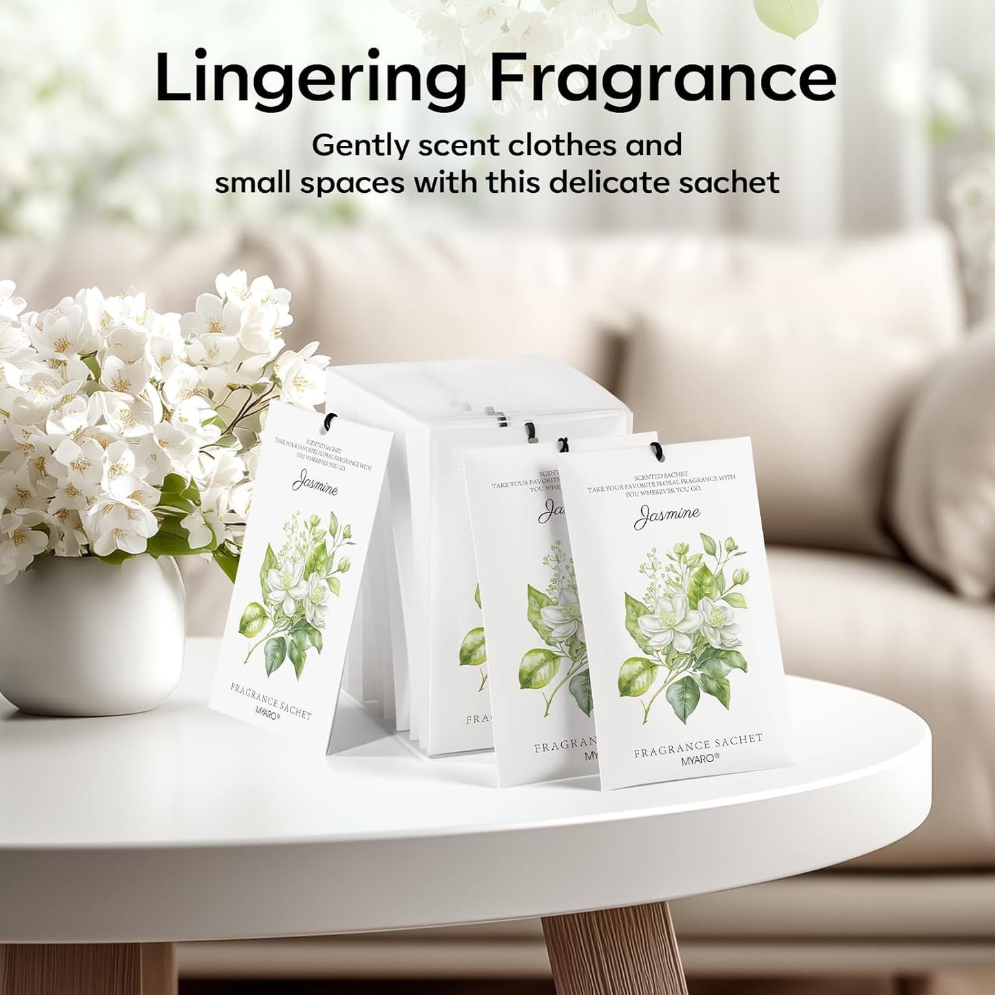MYARO 12 Pack Jasmine Scented Sachets for Drawer, Closet & Small Spaces Air Freshener Bags, Odor Eliminator for Car, Shoes, Bathroom Home Fragrance Gift Set
