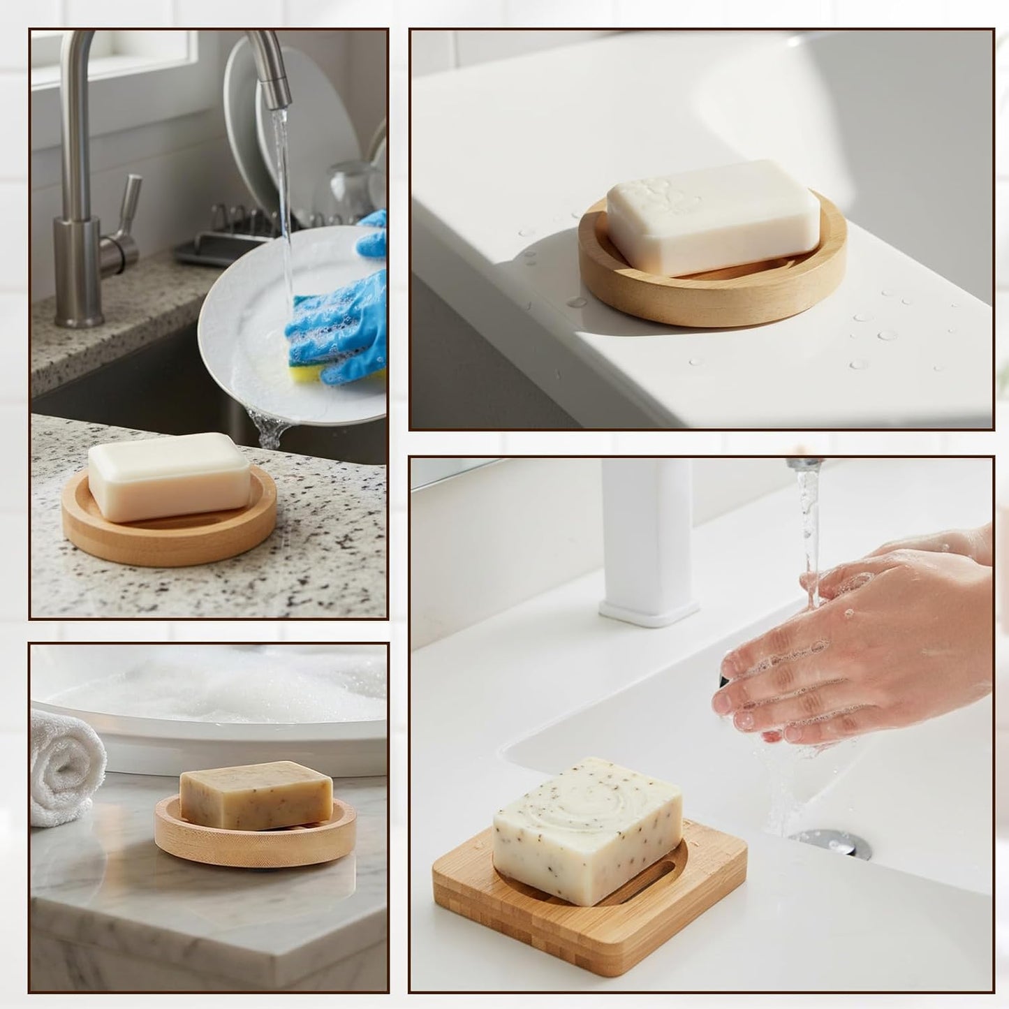 2 PCS Shower Steamer Holder Wood Soap Dish Holder Bamboo Soap Dish Wooden Soaps Dishes for Shower Home Bathroom (Round and Square)
