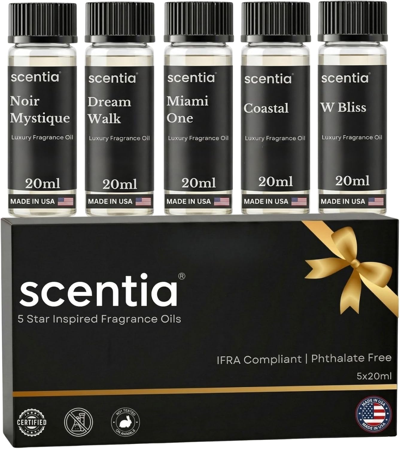 Scentia Luxury Diffuser Essential Oils Set – 5x20ml Discovery Collection, Miami One (Inspired by 1 Hotel Miami, Formerly My Way) Coastal (Formerly Cabana) & White Tea Spa Fragrance