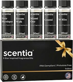 Scentia Luxury Diffuser Essential Oils Set – 5x20ml Discovery Collection, Miami One (Inspired by 1 Hotel Miami, Formerly My Way) Coastal (Formerly Cabana) & White Tea Spa Fragrance