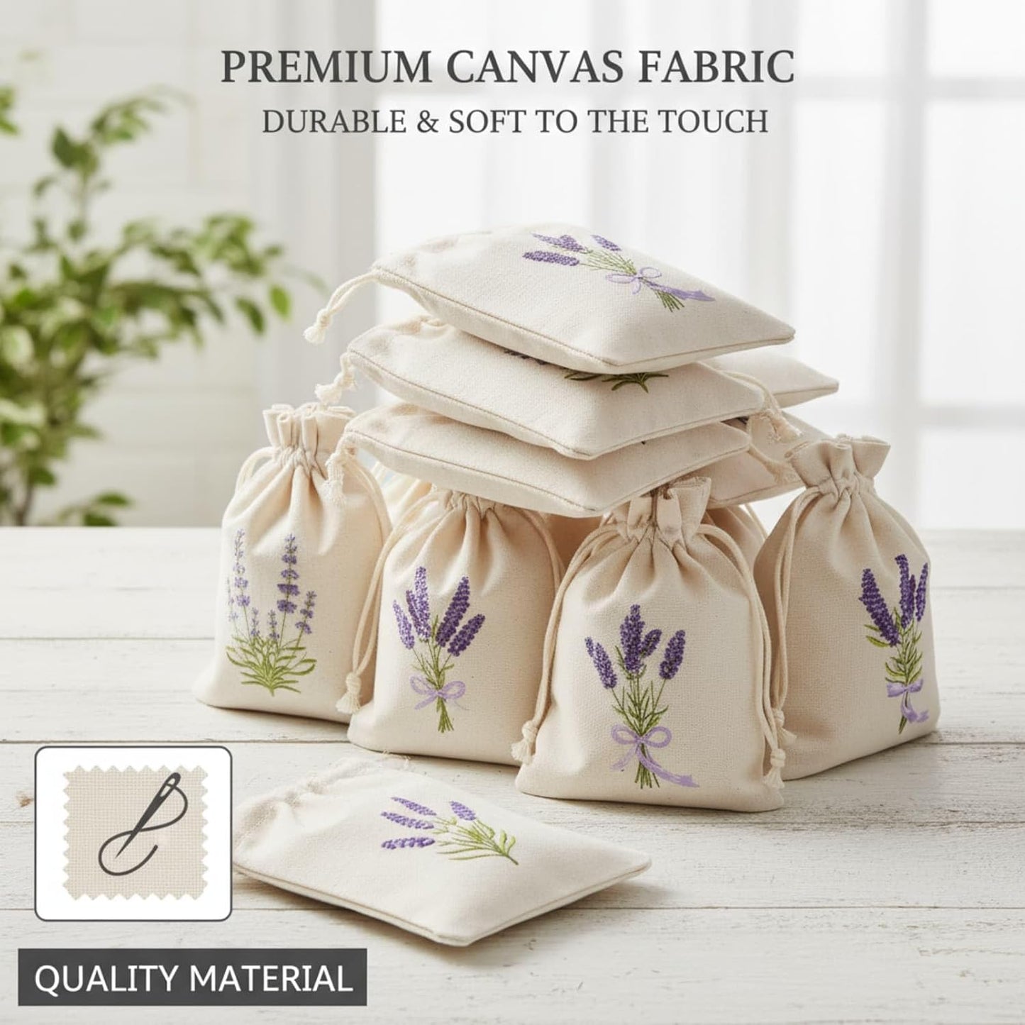 12 Pcs Sachet Bags Empty Small Sachet Bags for Fragrance Handmade Scent Sachets Lavender Pattern(13x18cm, Natural Cotton)