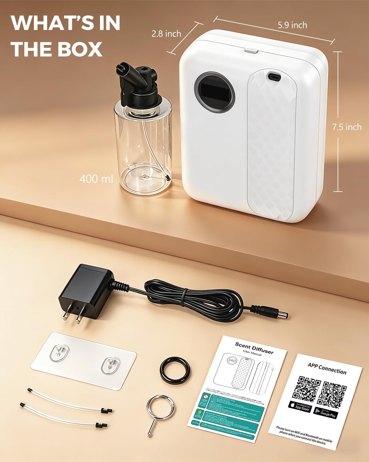 RoyAroma Waterless Essential Oil Diffuser for Home & Office, Smart Bluetooth App Control Scent Machine, 3000 Sq Ft Coverage, 400mL Cold Air Aromatherapy for Large Rooms - Pearl White