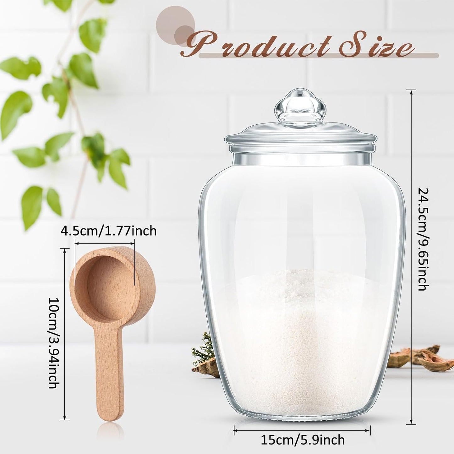 SiliFine 2 Set 74 oz Bath Salt Containers with Airtight Lids and Wooden Scoops, Large Glass Apothecary Jars for Epsom Salt, Bathroom Storage, Laundry Soap, Flour, Sugar and Tea(Clear)